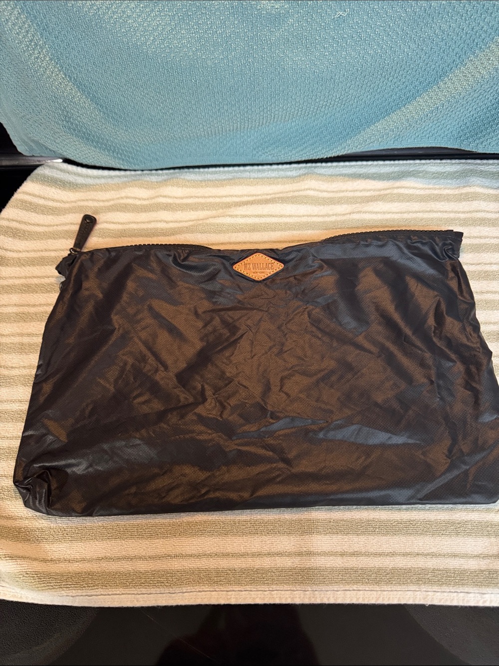 MZ Wallace Black Cosmetic Pouch with Brown Leather Logo